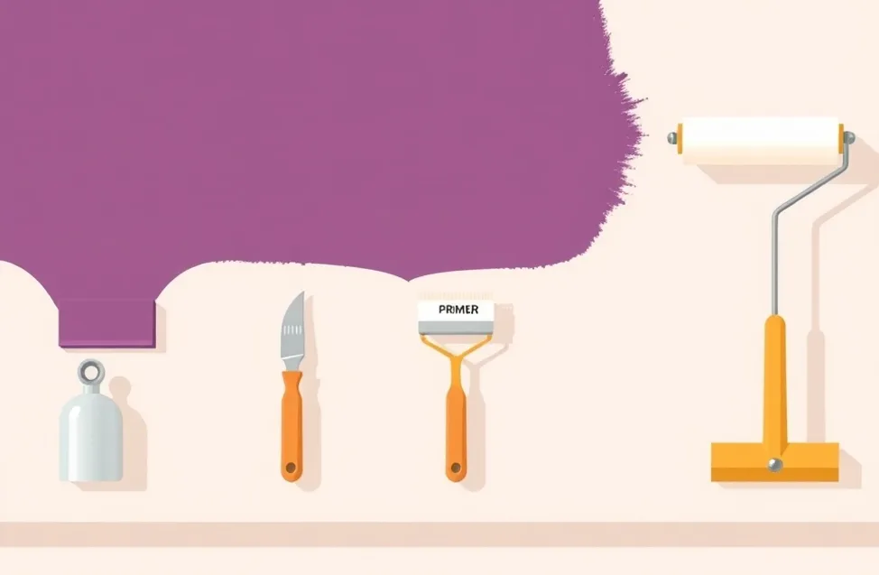 Outils de peinture disposés dans l'ordre des étapes du chantier